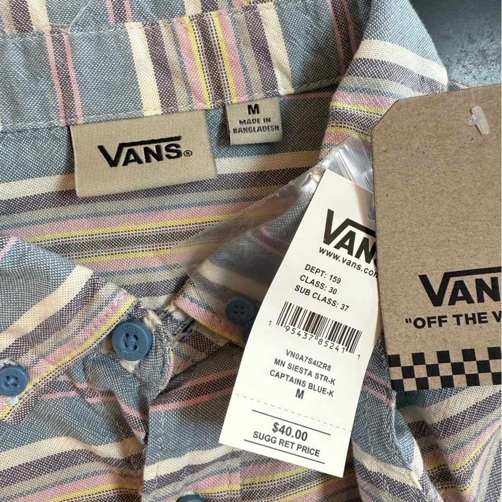 Vans Men's M Short Sleeve Multicolor Siesta Striped Button Down Shirt - Picture 7 of 8